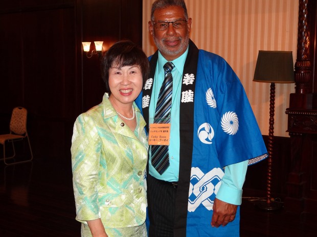 Richmond council member Corky Booze (right), met with Someya Kinuyo, mayor of Richmond's sister city Shimada, during the Obi Festival in Japan. (Photo courtesy of Corky Booze)